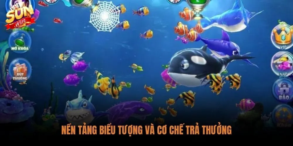 Quay hũ thủy cung Sunwin với hệ thống biểu tượng Wild, Scatter và Jackpot